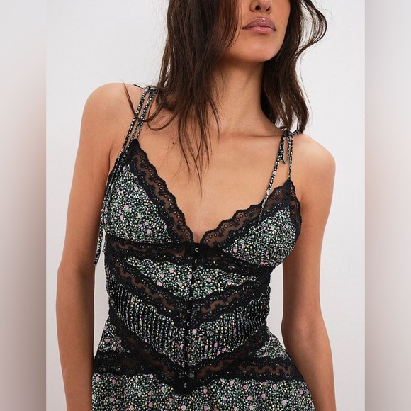 For Love And Lemons Farrah Slip Dress Dark Floral - Picture 5 of 8